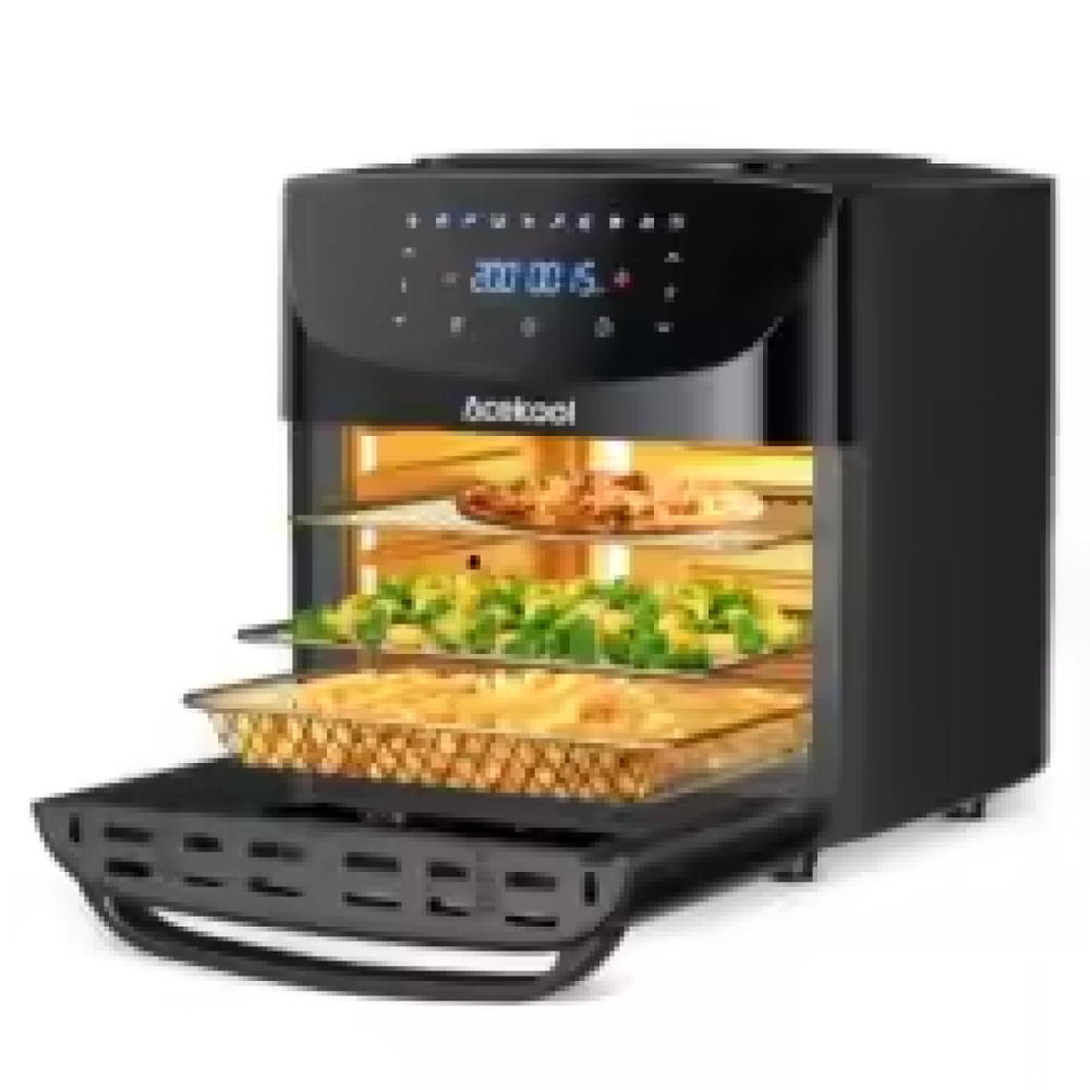 Horno freidora de aire de 18L, freidora de aire digital táctil 8 en 1, circulación rápida de aire de 1800W, mini horno sin aceite con asador y accesorios aptos para lavavajillas, libre de BPA, ideal para 8-10 personas, enchufe de la UE