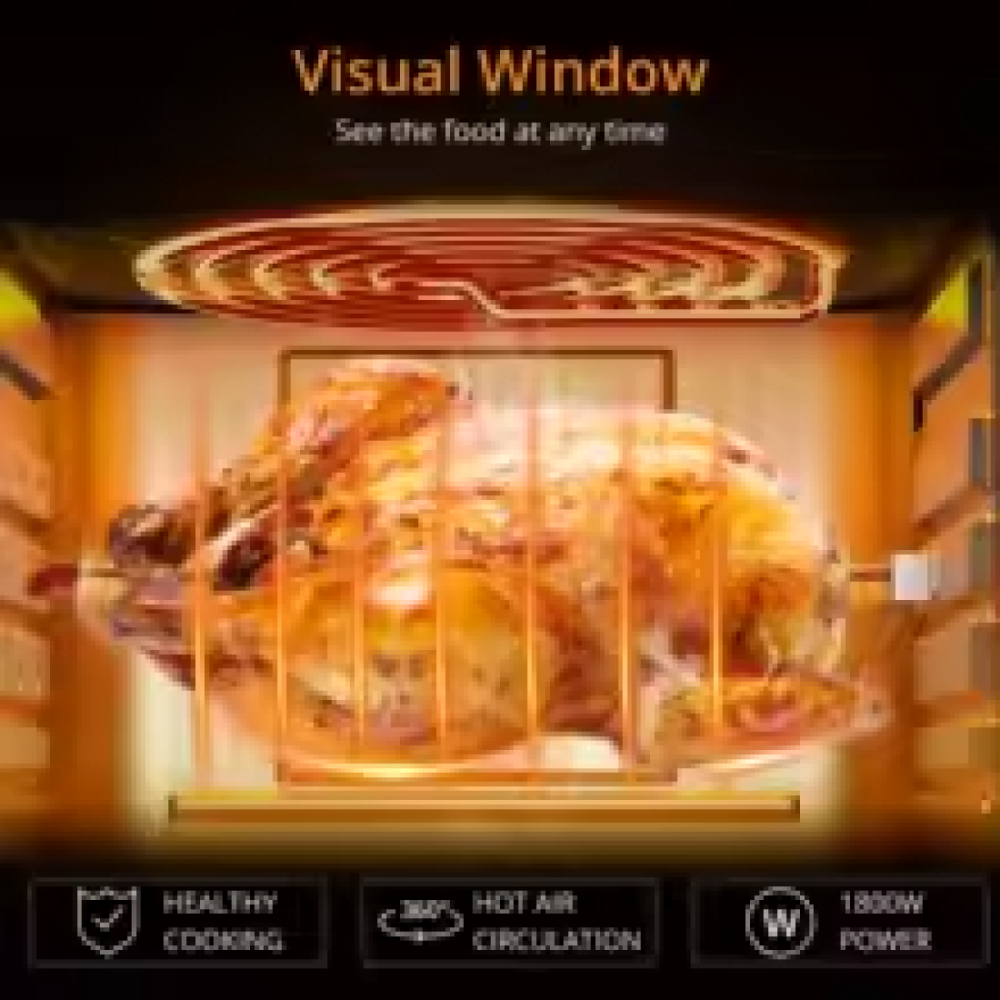 Horno freidora de aire de 18L, freidora de aire digital táctil 8 en 1, circulación rápida de aire de 1800W, mini horno sin aceite con asador y accesorios aptos para lavavajillas, libre de BPA, ideal para 8-10 personas, enchufe de la UE