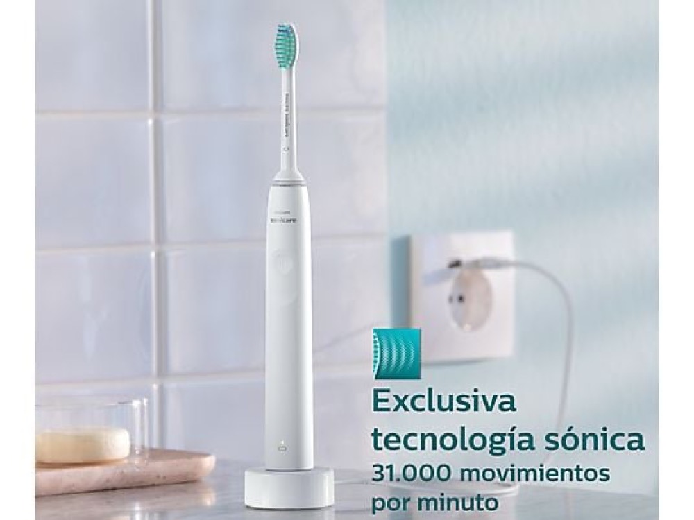 Cepillo eléctrico - Philips Sonicare 2100 HX3651/13, Tecnología sónica, temporizadores intuitivos, Blanco