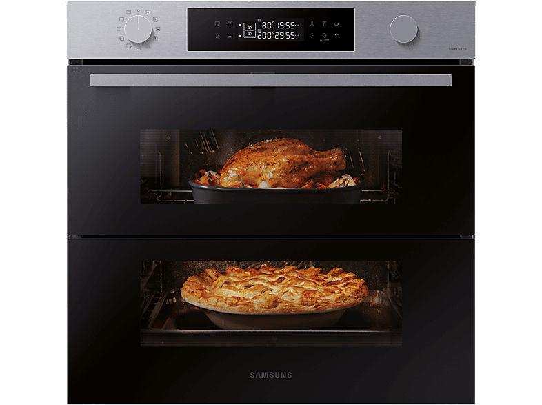 Horno - Samsung NV7B4530ZAS/U1 Dual Cook Flex, Multifunción, Pirolítico, 76l, 59.5 cm, WiFi, Puerta Flexible, Inox