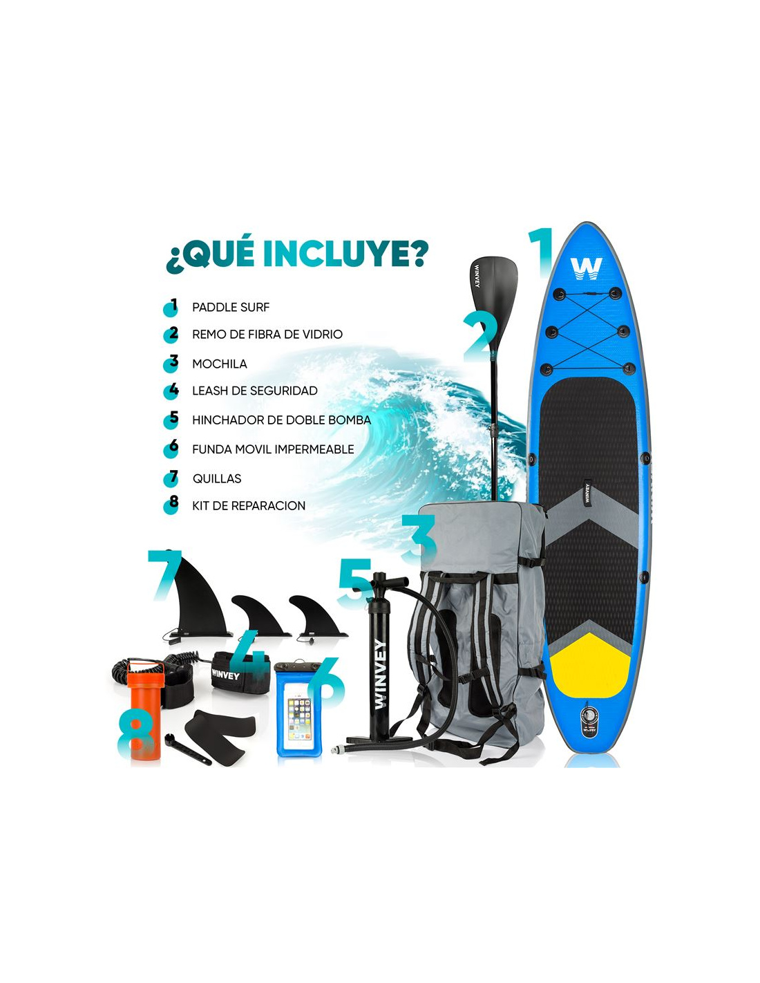 Tabla de Paddle Surf Winvey Hinchable Azul
