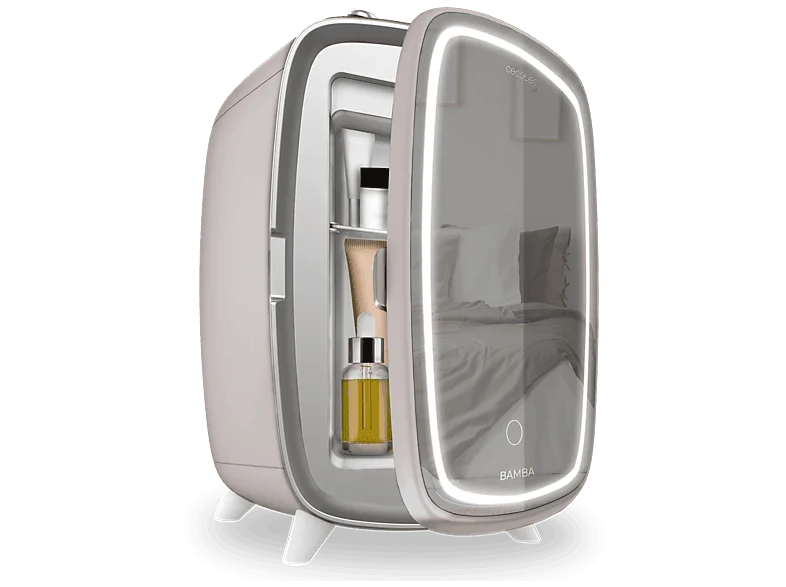 Espejo lumínico - Cecotec CoolingBeauty 6000 Mirror Rose, Nevera de cosméticos 6 litros, Con espejo y luz led, Rosa
