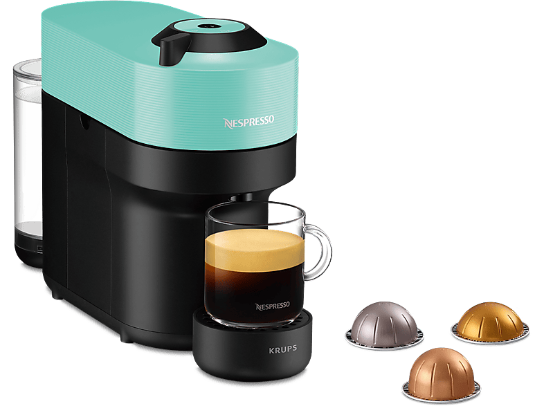 Cafetera de cápsulas - Nespresso® Krups Vertuo Pop XN920410, 1500 W, 0.56 L, Calentamiento 30 s, Tecnología Centrifusion™, Bluetooth, Wi-Fi, Aqua Mint