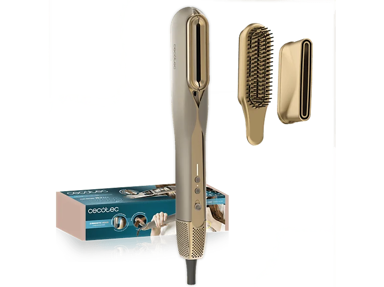 Plancha Secador - Cecotec AirLisse 2in1 ForceDry Champagne, Motor Brushless, Función Plasma, Cabezales imantados, Cerámica con queratina, Champagne