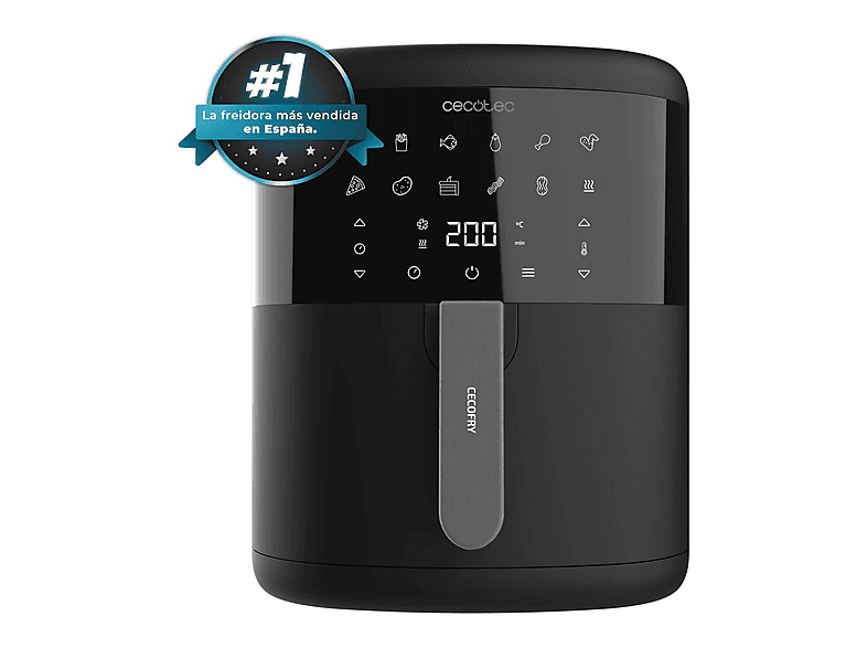 Freidora de aire - Cecotec Cecofry Bombastik 6000, 1700 W, 6 L, 80-200 ºC, 12 modos, Temporizador, Negro