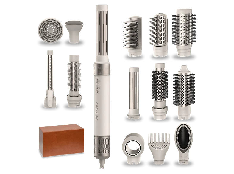 Moldeador - Cecotec Bamba CeramicCare 14in1 AirGlam Champagne, con tecnología Coanda, Cabezales Revestimiento de Cerámica y Keratina, Champagne