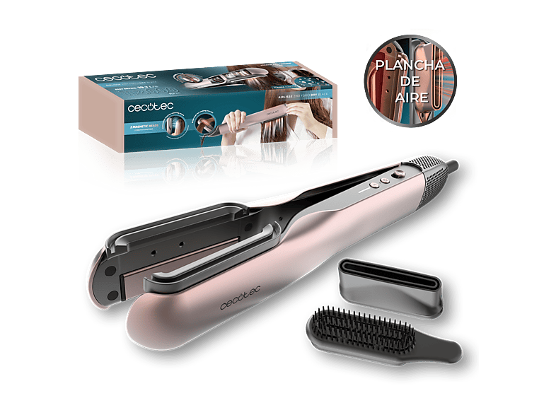 Plancha Secador - Cecotec AirLisse 2in1 ForceDry, Cerámica, 1000 W, 112.000 rpm, 4 temperaturas, 2 velocidades, Negro