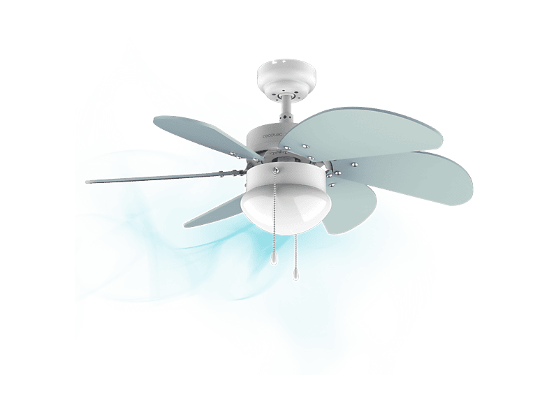 Ventilador de techo - Cecotec EnergySilence Aero 3600 Vision Sky, Lámpara, 3 Velocidades, 6 Aspas reversibles, Función Verano/Invierno, Azul