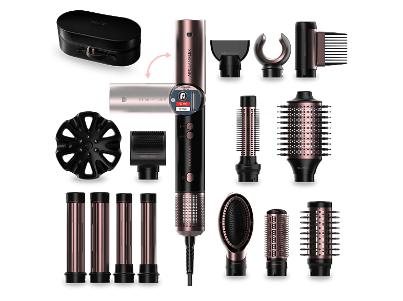 Moldeador - Cecotec AirGlam 14in1 Flex Black, 14 Cabezales intercambiables, Revestimiento cerámica y queratina, Negro
