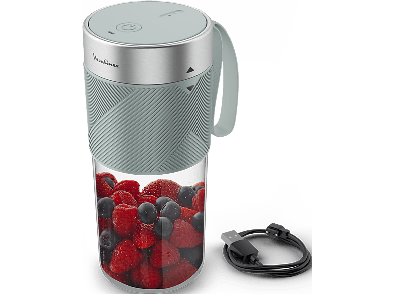 Batidora de vaso - Moulinex Lightmix LM1C04, Personal, Silenciosa, Hermética, 300 ml, Resistente, Carga USB, Resultados en 40 segundos, Azul