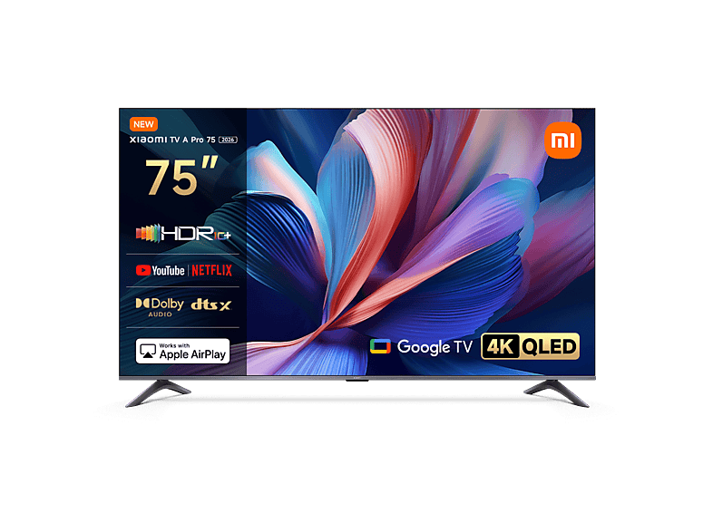 TV QLED 75" - Xiaomi 75 A PRO, 4K, Quad cortex A55, Smart TV, Google Negro