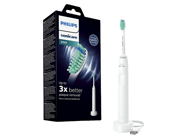 Cepillo eléctrico - Philips Sonicare 2100 HX3651/13, Tecnología sónica, temporizadores intuitivos, Blanco